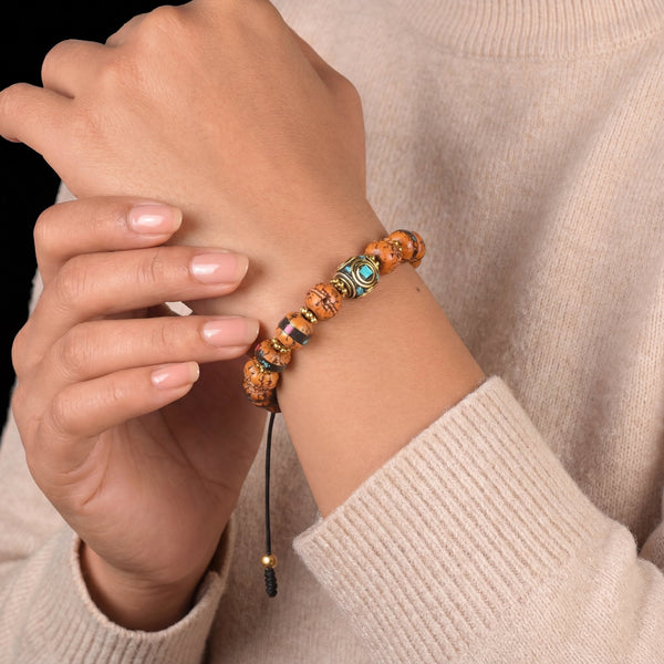 Rudraksha Bracelet with Turquoise & Coral Inlaid - Art Of Tibet