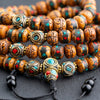 Rudraksha Mala with Turquoise & Coral Inlaid - Art Of Tibet