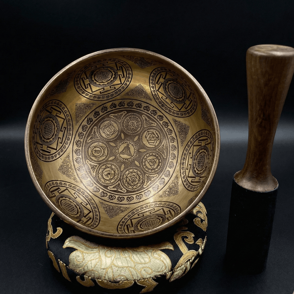 Seven Chakra with Flower of Life Carved Singing Bowl - Art Of Tibet