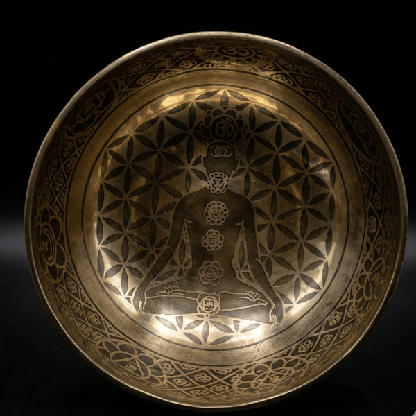 Seven Chakra with Flower of Life Carved Singing Bowl - Art Of Tibet