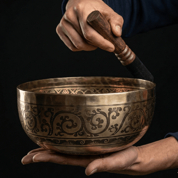 Seven Chakra with Flower of Life Carved Singing Bowl - Art Of Tibet