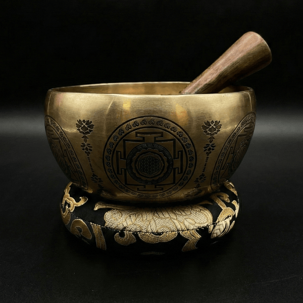 Seven Chakra with Flower of Life Carved Singing Bowl - Art Of Tibet