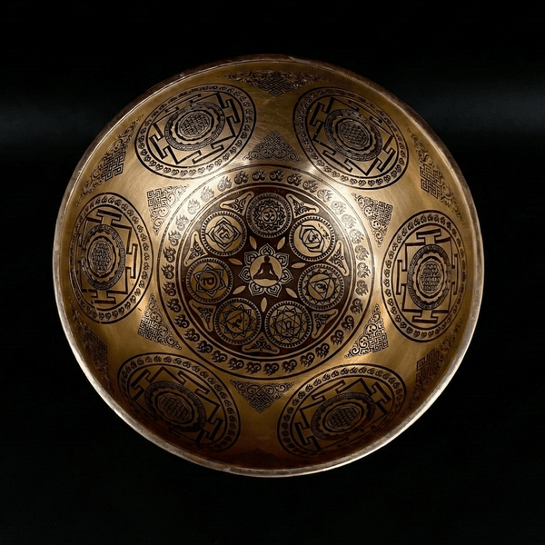 Seven Chakra with Flower of Life Carved Singing Bowl - Art Of Tibet