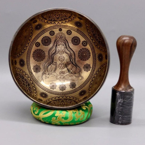 Seven Chakra Yogini Carved Singing Bowl - Art Of Tibet