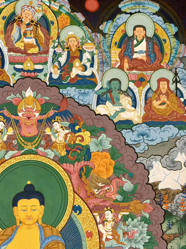 Shakyamuni Buddha and the 17 Great Scholars Thangka - Art Of Tibet