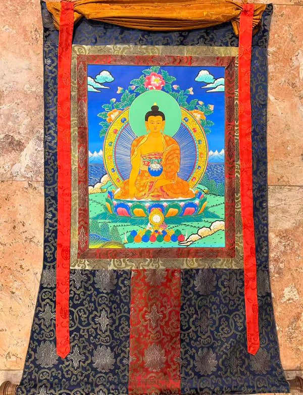 Shakyamuni Buddha Thangka - Silk Framed - Art Of Tibet