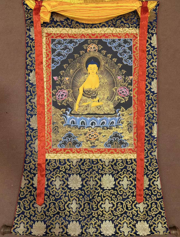 Shakyamuni Buddha Thangka - Silk Framed - Art Of Tibet