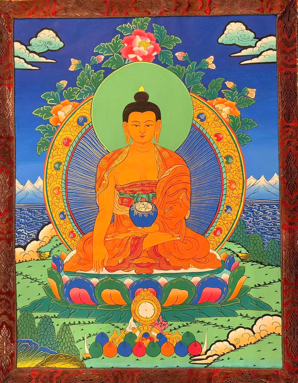 Shakyamuni Buddha Thangka - Silk Framed - Art Of Tibet