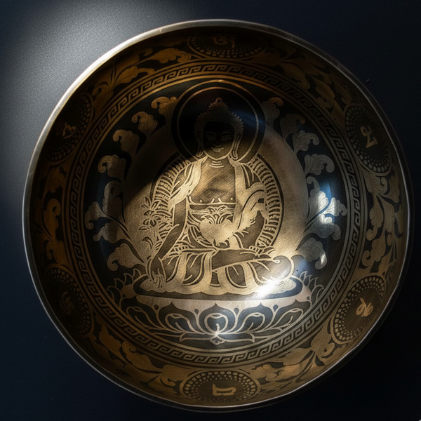 Medicine Buddha with Om Mantra Carved Singing Bowl