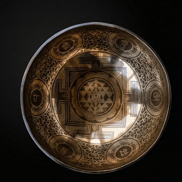 Spiritual Kalachakra Mandala Carved Singing Bowl - Art Of Tibet