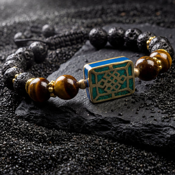 Strength Bracelet with Endless Knot Lapis Inlaid Charm - Art Of Tibet