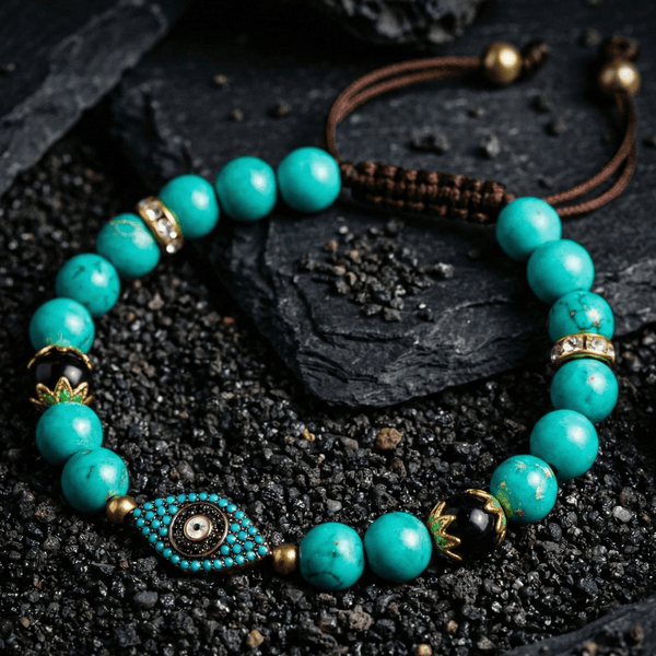 Tibetan Turquoise and Onyx Evil Eye Charm Bracelet - Art Of Tibet
