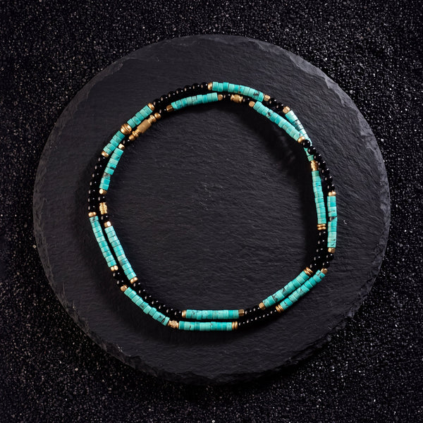 Tibetan Turquoise & Black Onyx Heishi Beads Mala - Art Of Tibet