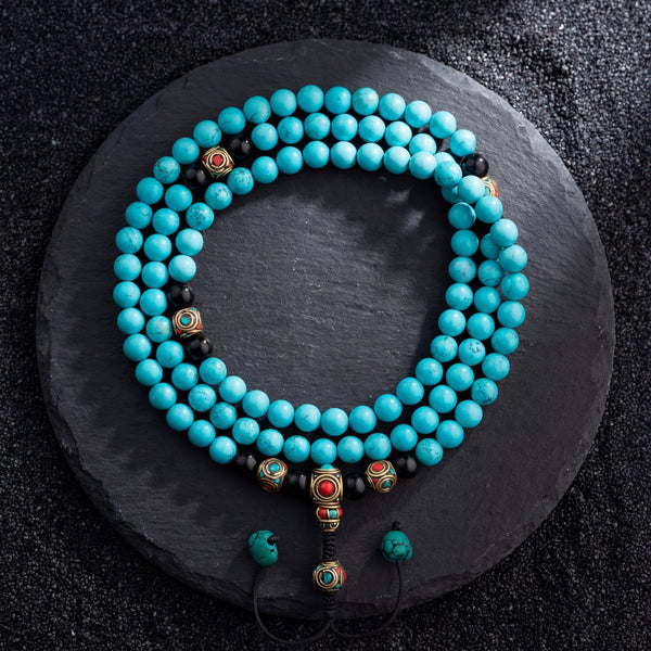 Tibetan Turquoise Elevate The Mind Mala - Art Of Tibet