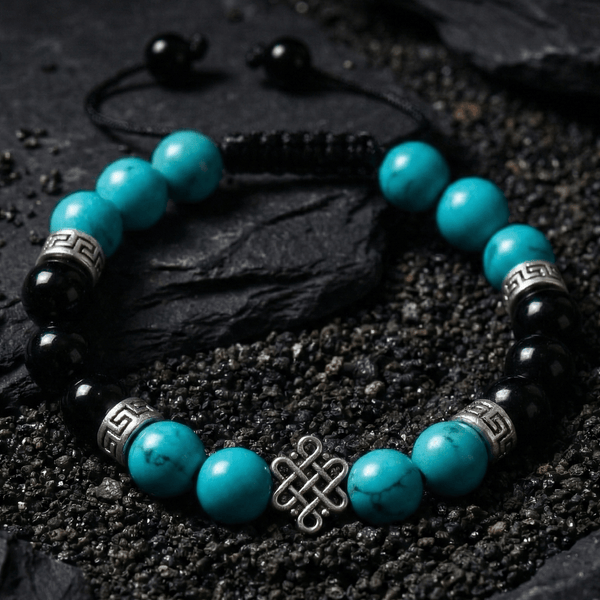 Tibetan Turquoise with Onyx Endless Knot Bracelet - Art Of Tibet