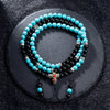Tibetan Turquoise with Onyx Endless Knot Mala - Art Of Tibet