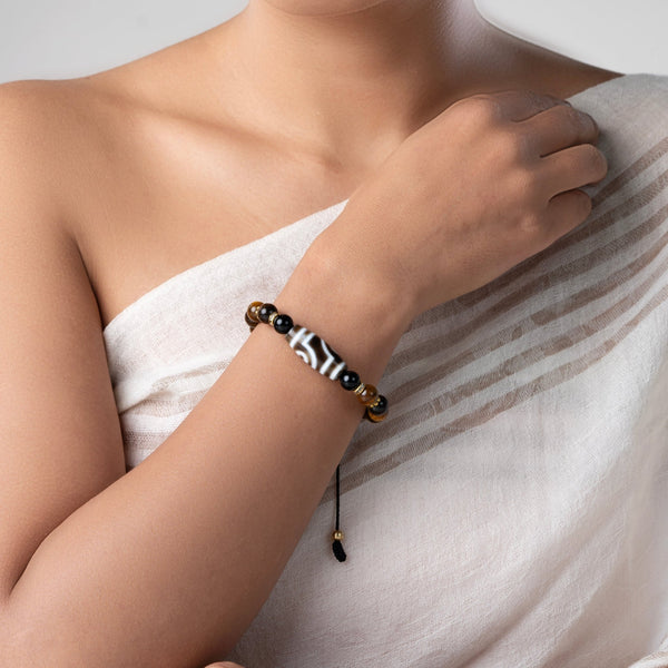 Tiger Eye & Dzi Beads Motivation Bracelet - Art Of Tibet