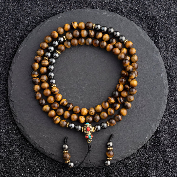 Tiger Eye & Hematite Mala – Strength & Balance - Art Of Tibet