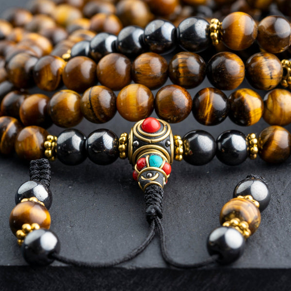 Tiger Eye & Hematite Mala – Strength & Balance - Art Of Tibet