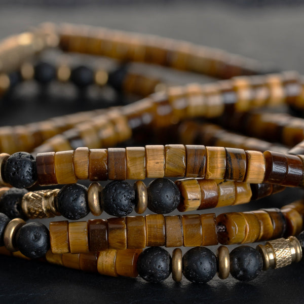 Tiger Eye & Lava Rock Heishi Beads Mala - Art Of Tibet