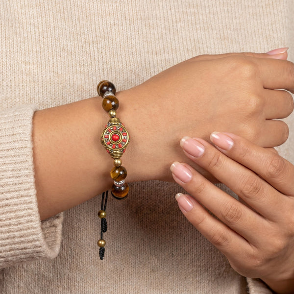 Tiger Eye Wheel Of Dharma Charm Bracelet - Art Of Tibet