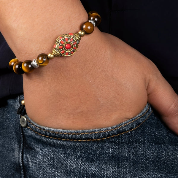 Tiger Eye Wheel Of Dharma Charm Bracelet - Art Of Tibet