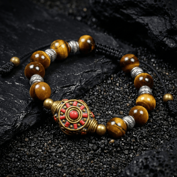 Tiger Eye Wheel Of Dharma Charm Bracelet - Art Of Tibet