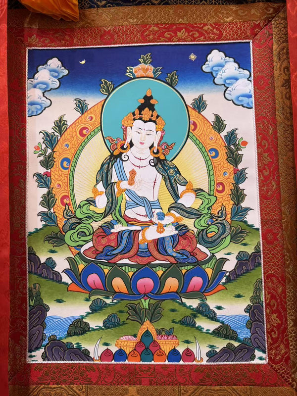 Vajrasattva Thangka - Silk Framed - Art Of Tibet
