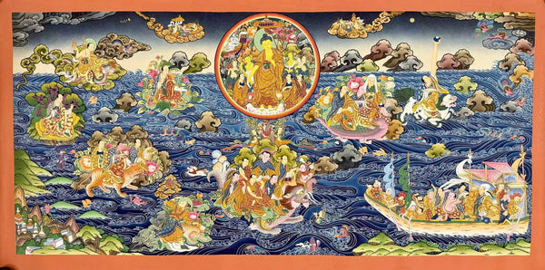 Water Buddha with 16 Arhats Large Thangka - Art Of Tibet