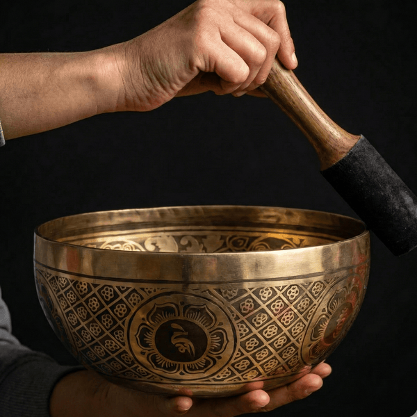 White Tara & Om Mantra Carved Singing Bowl - Art Of Tibet