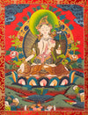 White Tara Thangka - Silk Framed - Art Of Tibet
