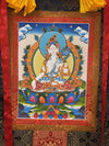 White Tara Thangka - Silk Framed - Art Of Tibet