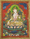 White Tara Thangka - Silk Framed - Art Of Tibet