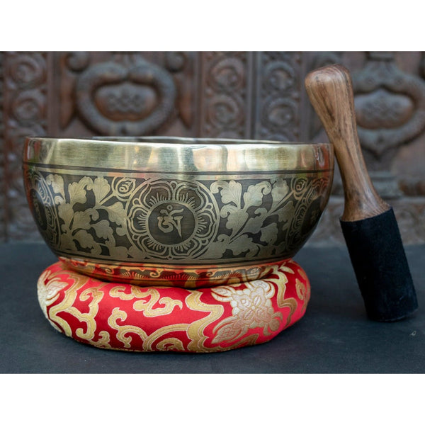 Medicine Buddha with Om Mantra Carved Singing Bowl
