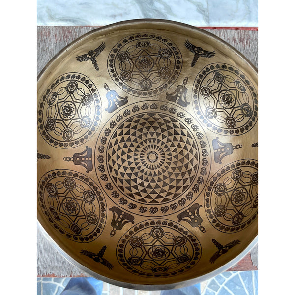 Seven Chakra with Flower of Life Carved Singing Bowl