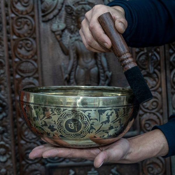 Manjushri with Om Mantra & Vajra Carved Singing Bowl - Art Of Tibet