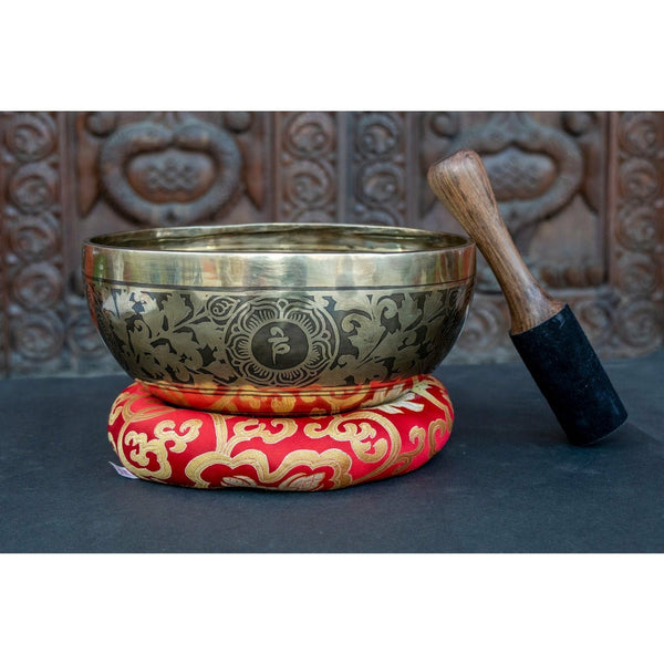 Manjushri with Om Mantra & Vajra Carved Singing Bowl - Art Of Tibet