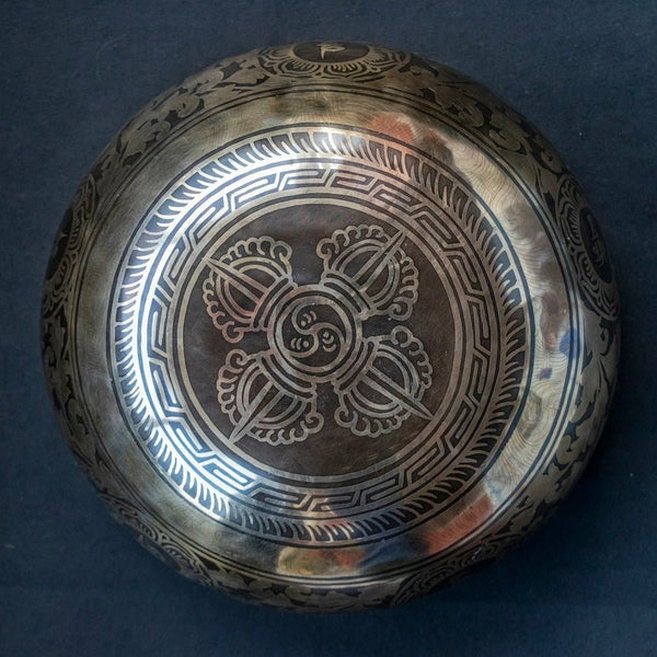 Manjushri with Om Mantra & Vajra Carved Singing Bowl - Art Of Tibet