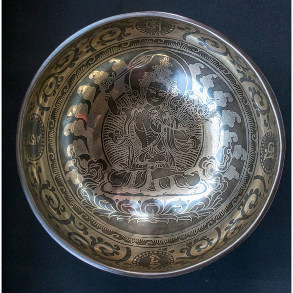 Manjushri with Om Mantra & Vajra Carved Singing Bowl - Art Of Tibet