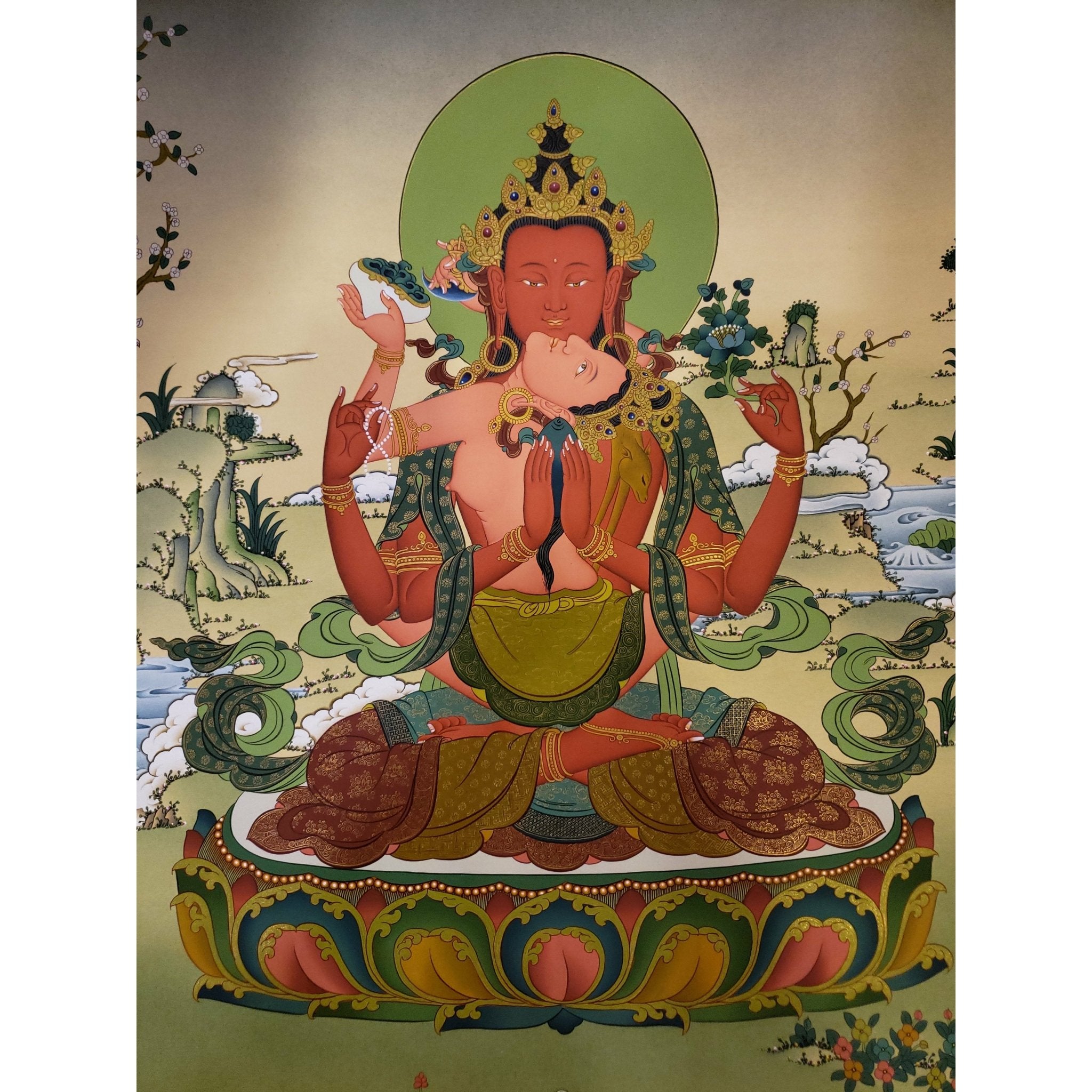 Red Chenrezig Gyalwa Gyamtso In Consort Thangka Art Of Tibet red-chenrezig-gyalwa-gyamtso-in-consort-thangka-art-of-tibet